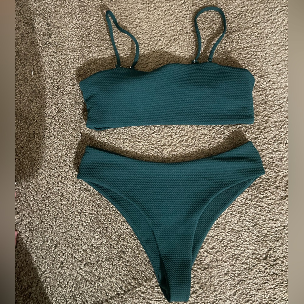 Zaful Forest Green Textured Bikini